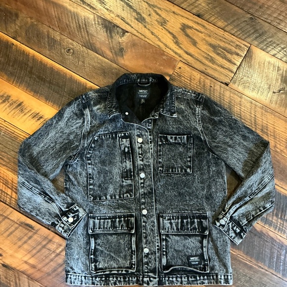 WeSC Acid Wash Denim Chore Jacket Black Unisex Size M - Picture 2 of 9
